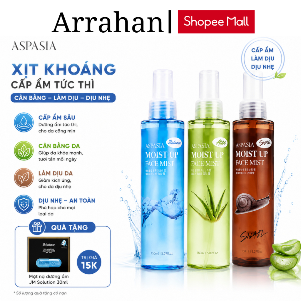 Xịt Khoáng Cấp Ẩm, Dưỡng Da Aspasia Moist Up Face Mist Hàn Quốc 150ml