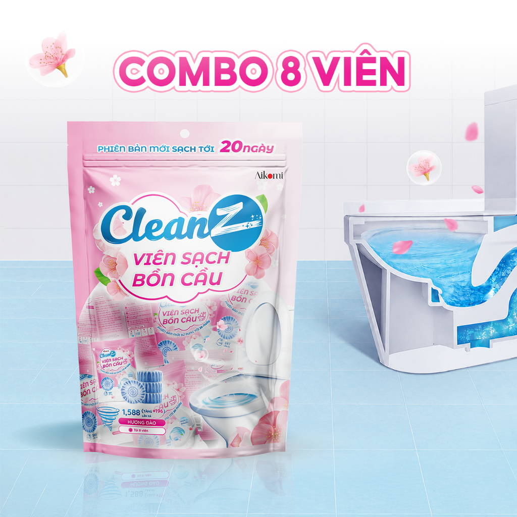 Túi Zip 8 viên sạch bồn cầu CleanZ ngăn mảng bám, khử mùi bồn cầu 50g/viên