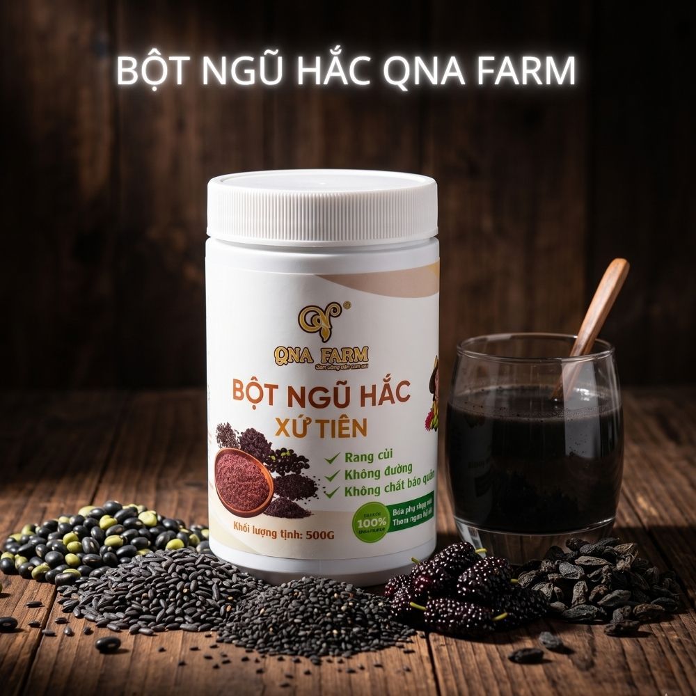 Bột ngũ hắc xứ tiên QNA FARM 500g  không đường, rang củi , bổ thận, dưỡng nhan, duy trì vóc dáng