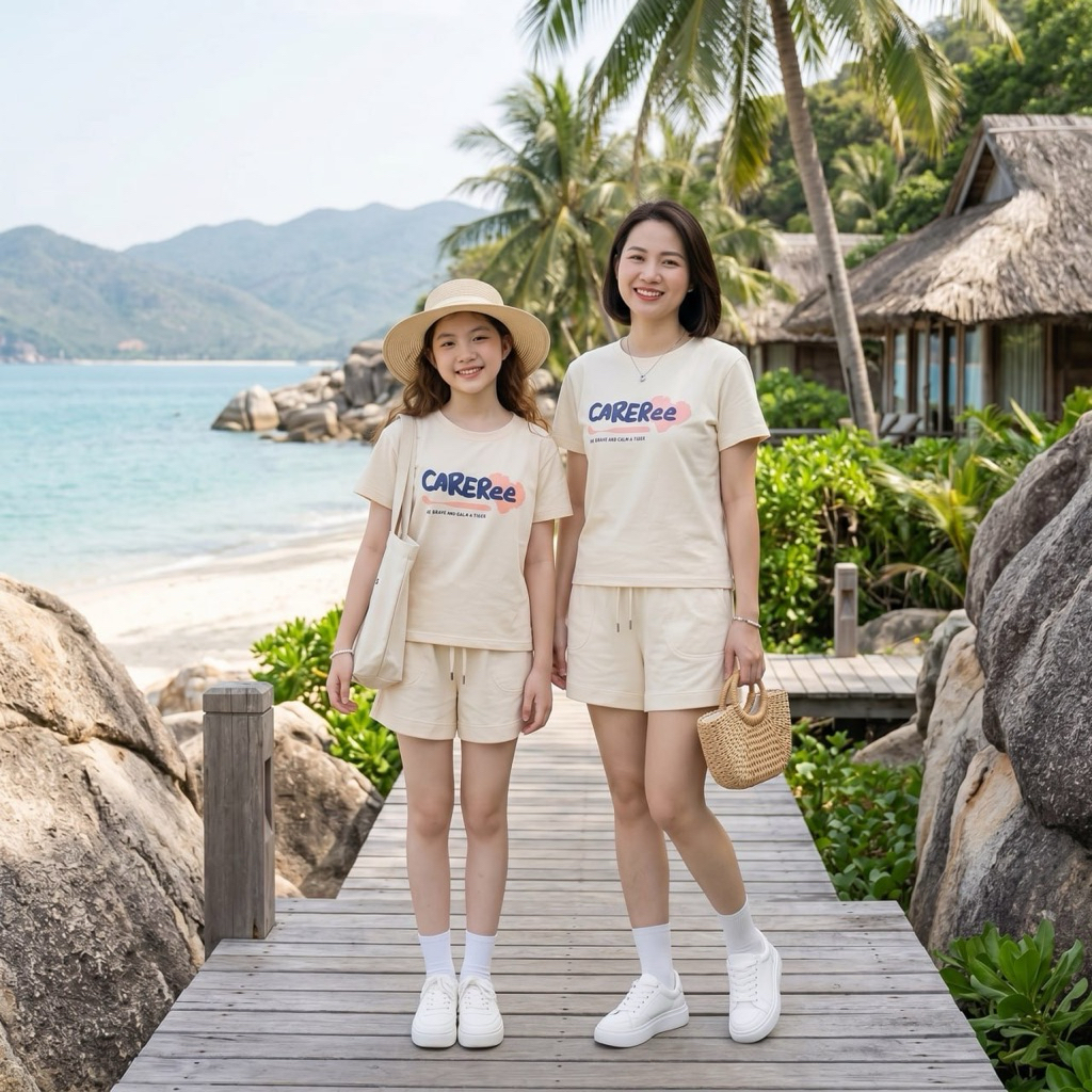 Set cotton careree cho mẹ và bé size đại BEESHOP H26010