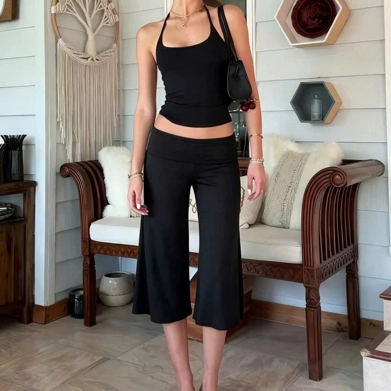 Quần short dáng capri pants màu ghi đen trơn cạp trễ gập basic QJL010 - Tiktik