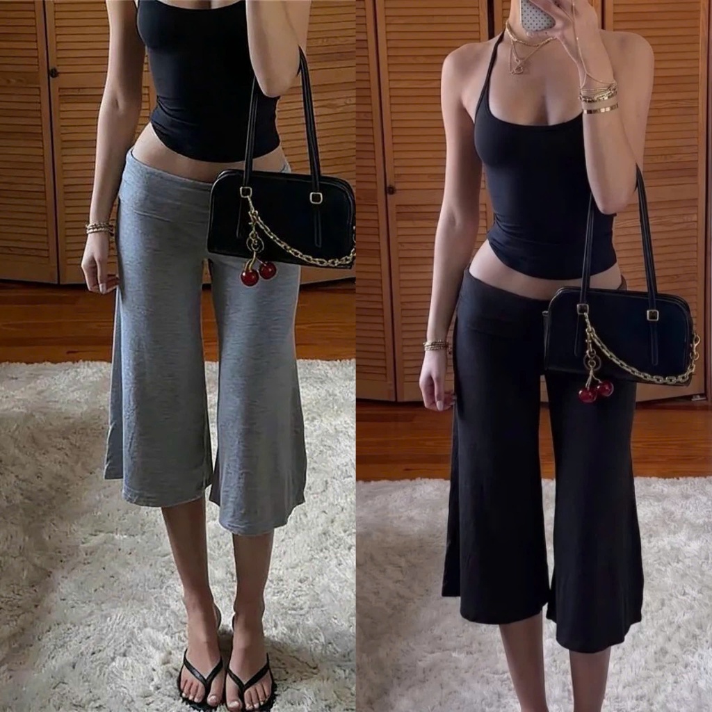 Quần short dáng capri pants màu ghi đen trơn cạp trễ gập basic QJL010 - Tiktik