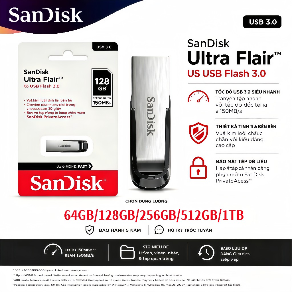 SanDisk Ultra Flash Drive USB 3.0 SDCZ73 Bảo hành 5 năm 64GB/128GB/256GB/512GB/1TB