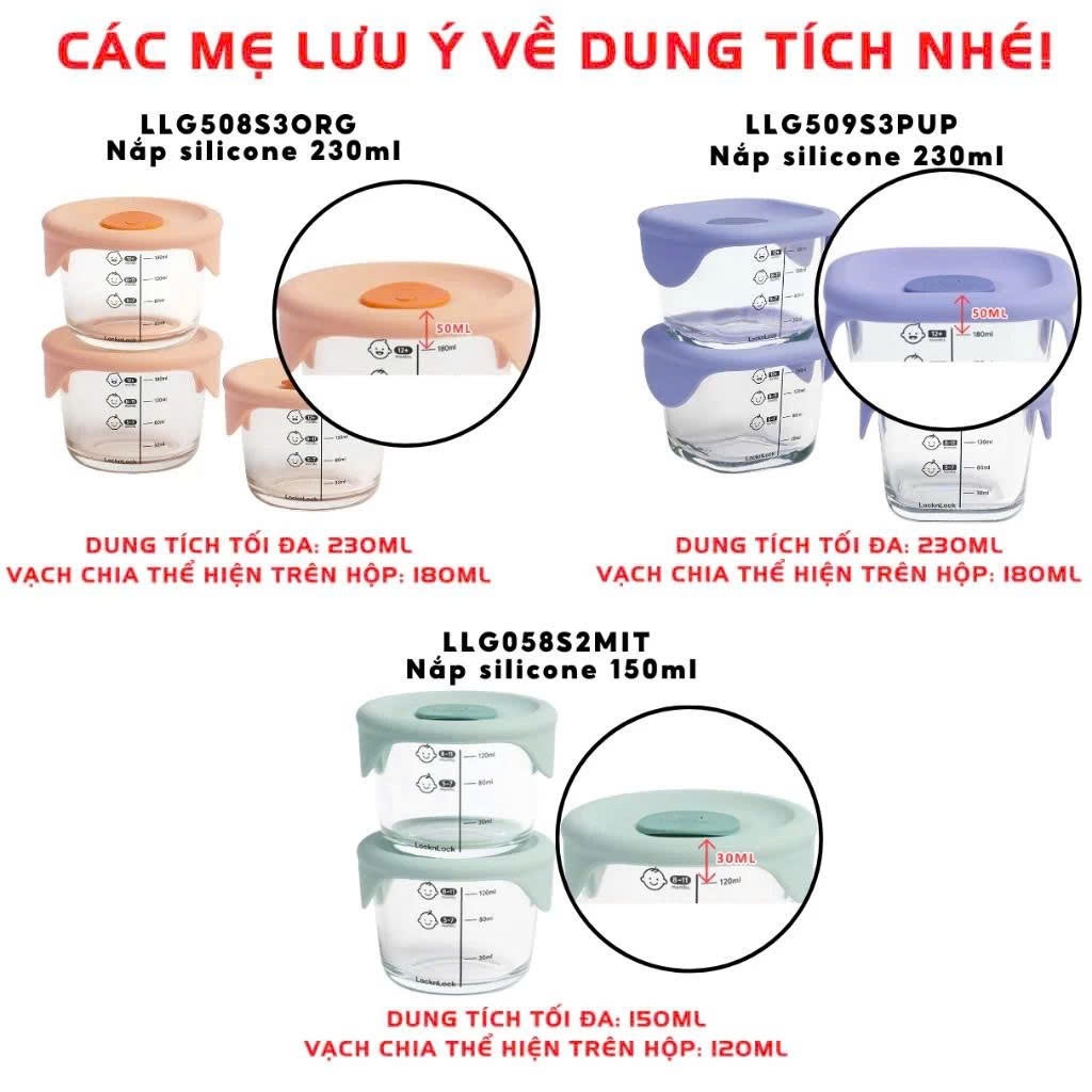 [SVIP] Hộp thủy tinh đựng thức ăn dặm cho bé LocknLock có vạch chia dung tích LLG508S3 LLG509S3 LLG542S3IVY - K-MALL