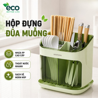 Hộp đựng đũa muỗng để bàn có khay hứng nước thoáng khí, Khay đựng đồ nhà bếp tiện lợi ngăn ẩm mốc