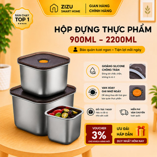 Hộp Đựng Thực Phẩm Inox Có Nắp Đậy, Khay Bảo Quản Đồ Ăn Tủ Lạnh, Chống Mùi,Dung Tích 900ml