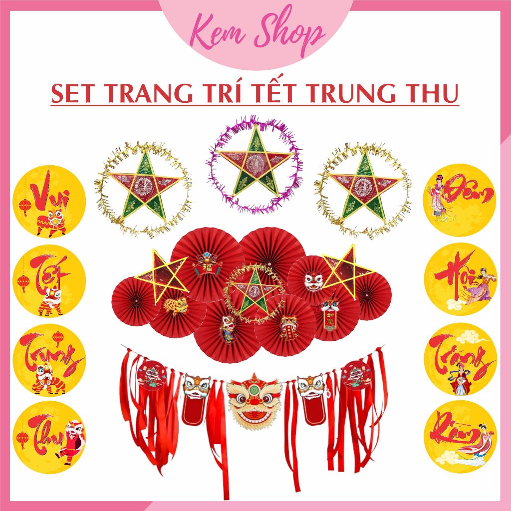 Set trang trí Tết Trung Thu đầy đủ phụ kiện phong cách truyền thống - Kem Shop K354