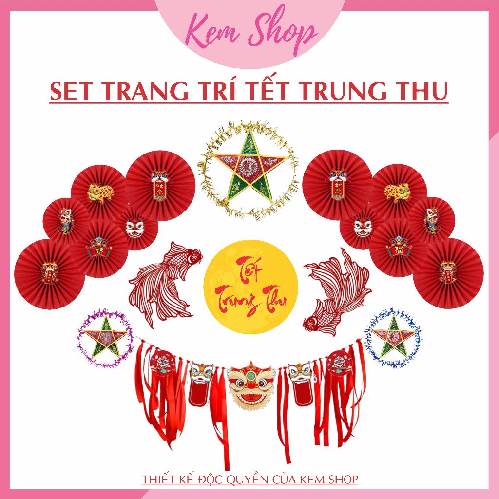 Set trang trí Tết Trung Thu đầy đủ phụ kiện phong cách truyền thống - Kem Shop K354