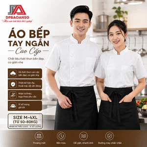 Áo Đầu Bếp Tay Ngắn Kaki Thun Cao Cấp Trắng Gạo - Đồng Phục Nhà Hàng Khách Sạn - Nhận In Thêu Logo Theo Yêu Cầu