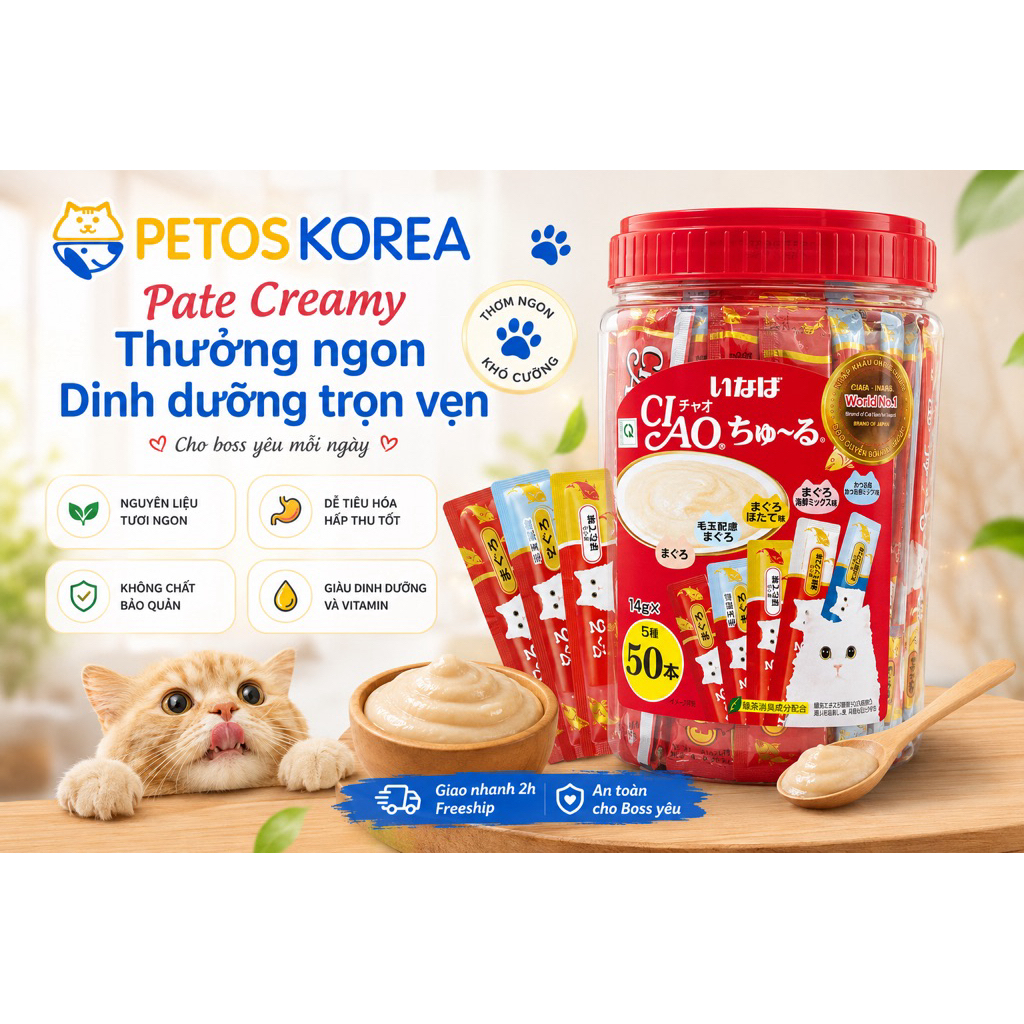 Súp thưởng CIAO Churu hộp 50 thanh cho mèo mọi lứa tuổi bổ sung dinh dưỡng kích thích thèm ăn
