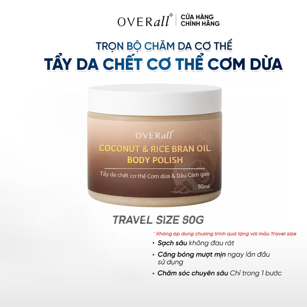 [TRAVEL SIZE 50g] Tẩy Da Chết Cơ thể Cho da Mụn da Khô Nhạy cảm Cơm Dừa Enzyme Sinh học OVERall