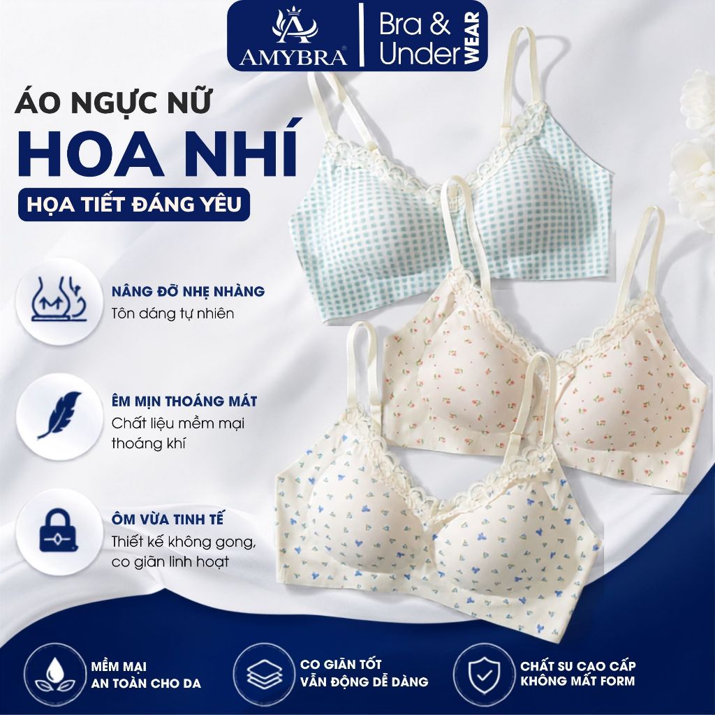 Áo Lót Nữ Bigsize Họa Tiết Hoa Nhí Xinh AMYBRA A1846 Áo Ngực Nữ Không Gọng Nâng Ngực (CÓ SIZE LỚN)