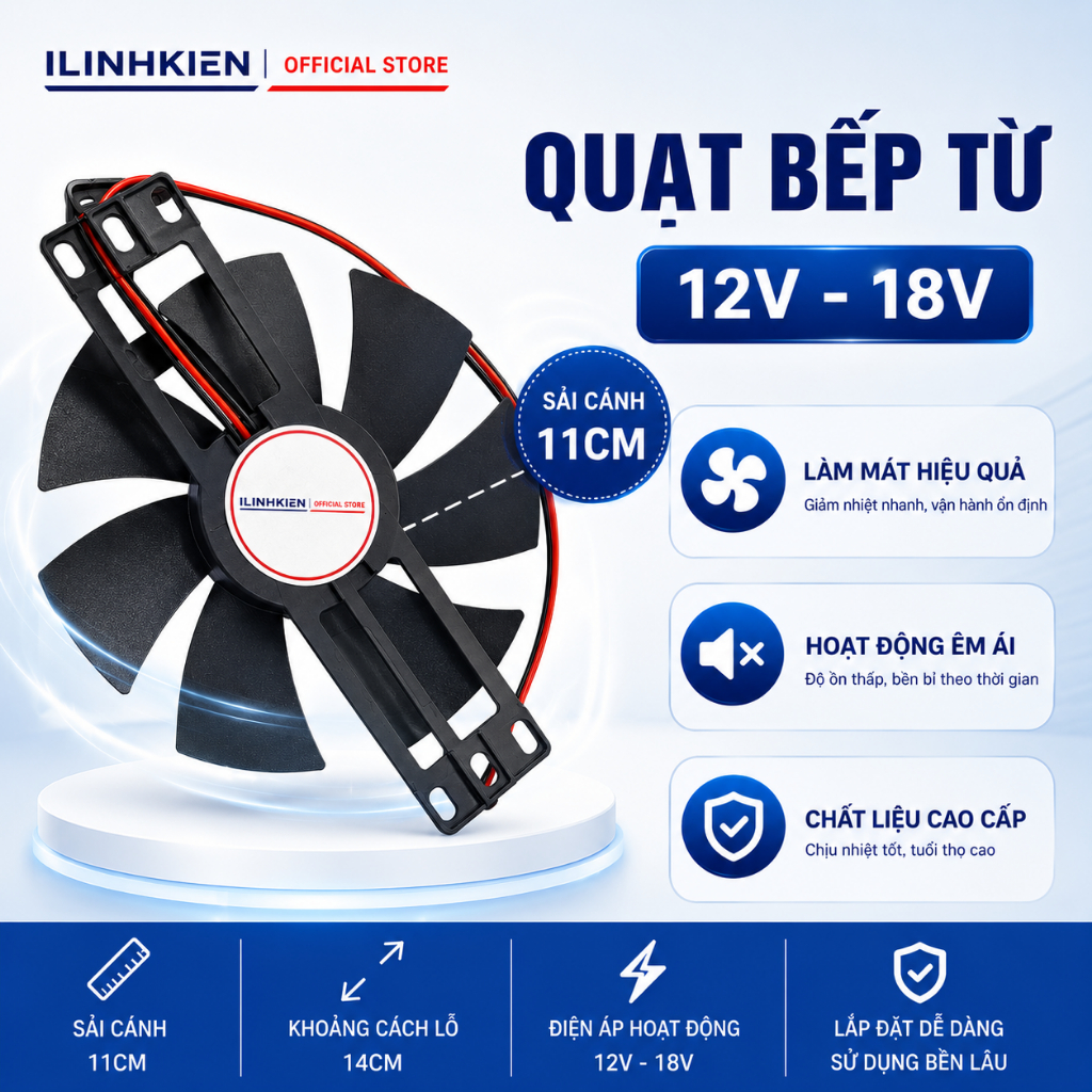 Quạt bếp từ 18V 12V sải cánh 8.5cm (có vỏ hộp) tản nhiệt cho IGBT  chính hãng ILinhkien