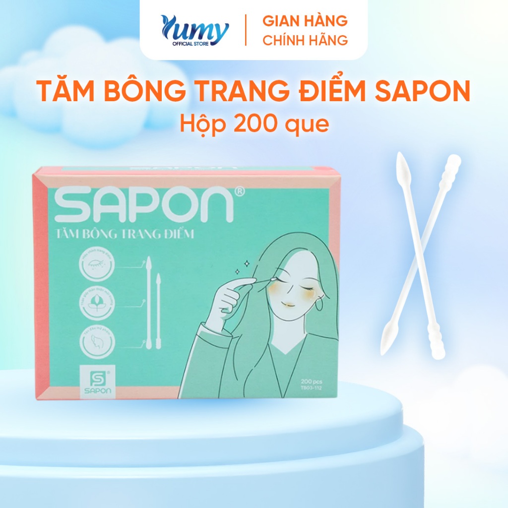 Combo 10 hộp Tăm bông trang điểm SAPON 200 que thân giấy 2 đầu nhọn xoắn đa năng tiện dụng(TB03-112)