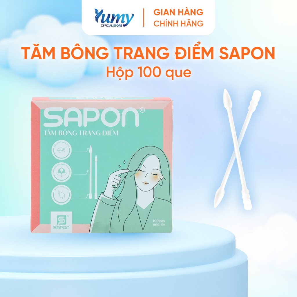 Combo 10 hộp Tăm bông trang điểm SAPON 100 que thân giấy đầu nhọn tiện lợi không xơ bông (TB03-110)