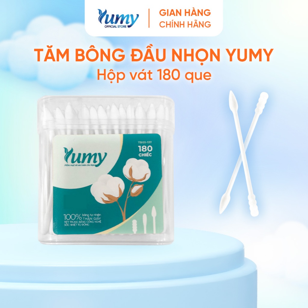 Combo 6 hộp Tăm bông đầu nhọn hỗ trợ trang điểm YUMY 180 que thân giấy điều chỉnh makeup (TB03-137)
