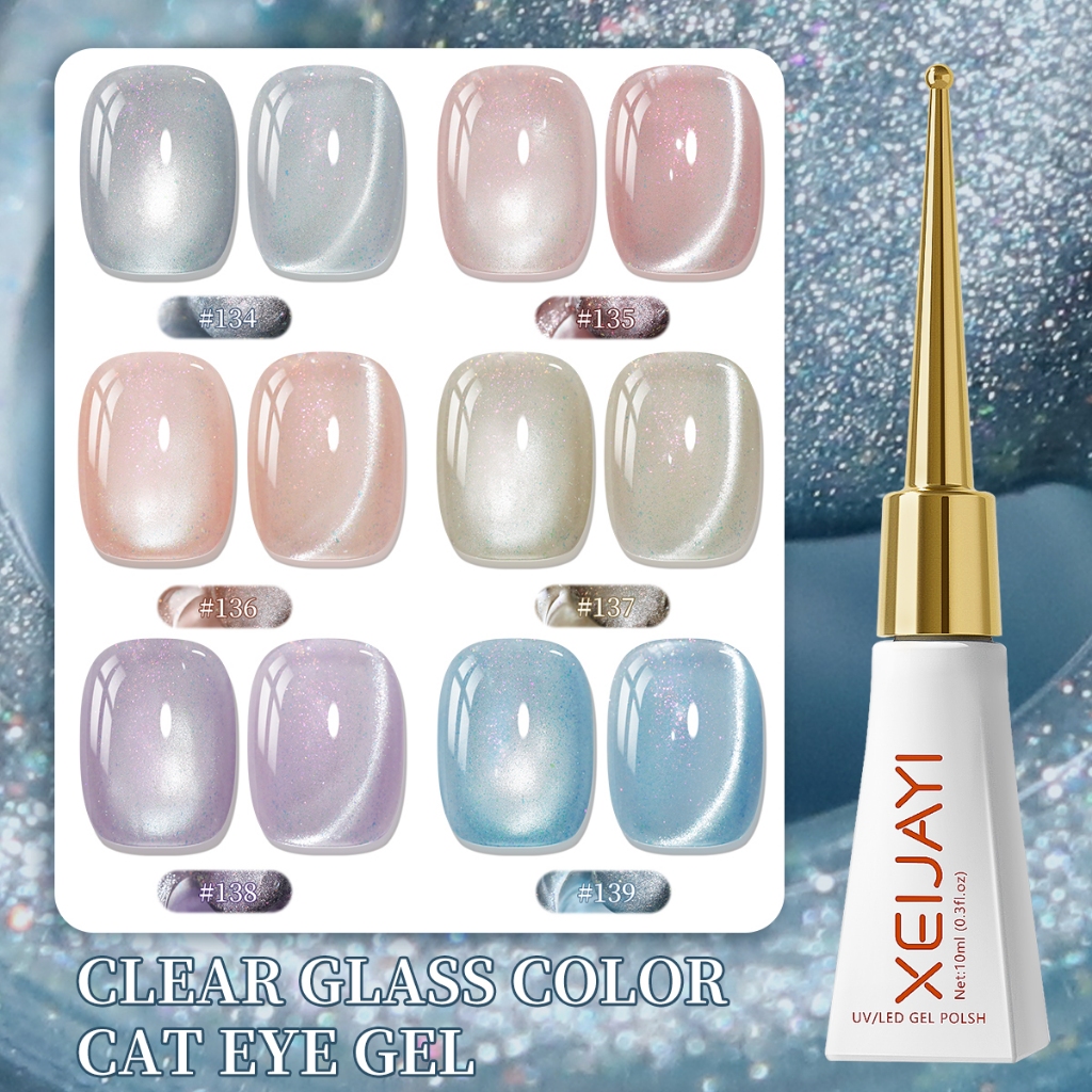 XEIJAYI 10ml - Sơn móng tay dạng gel mắt mèo màu hồng nhạt pha xanh dương, bền màu và bóng, thích hợp sử dụng hàng ngày.