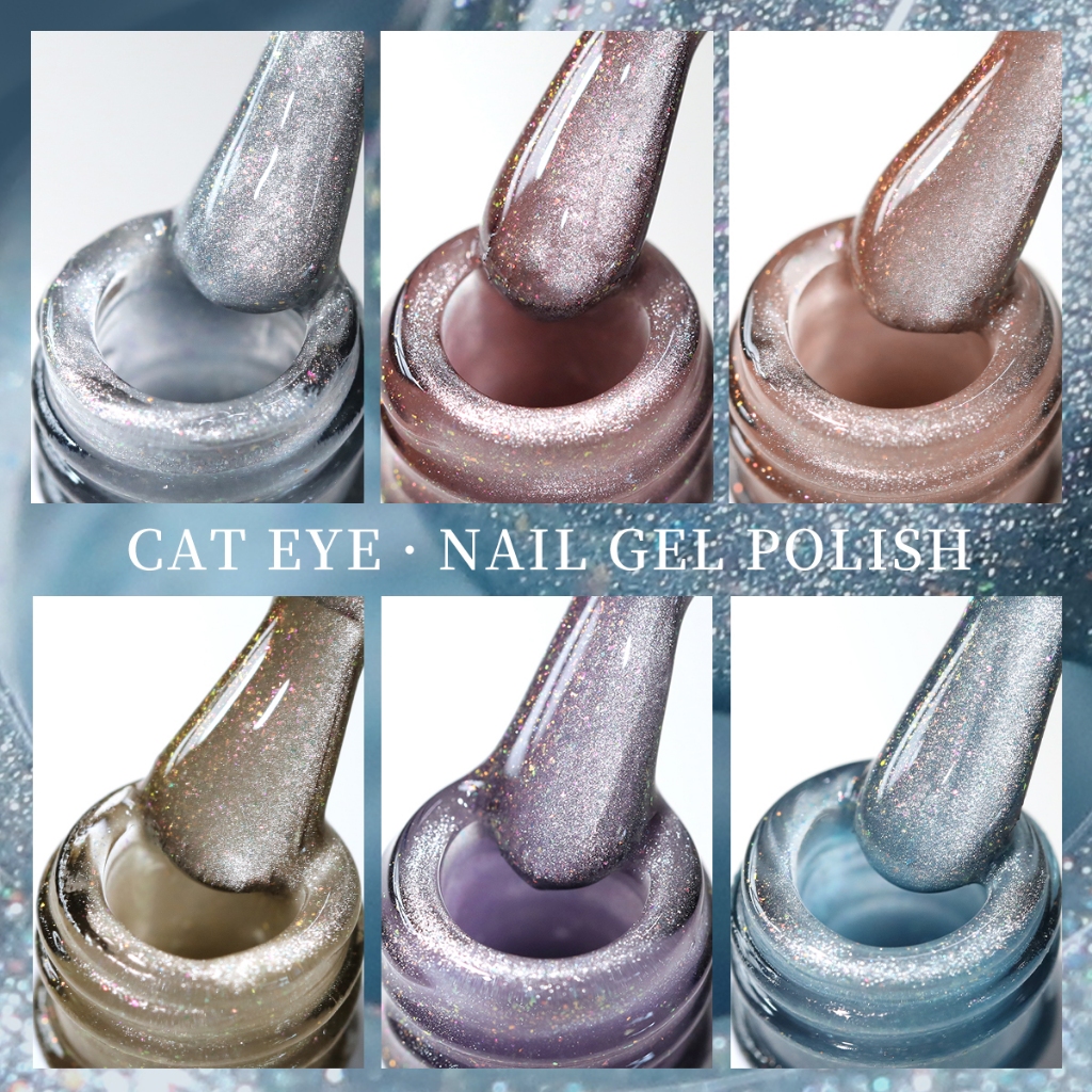 XEIJAYI 10ml - Sơn móng tay gel mắt mèo hạt thủy tinh màu hồng nhạt, bộ 6 màu, thích hợp cho các tiệm làm móng.