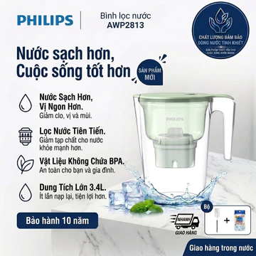 Bình Lọc Nước PHILIPS 3.4L AWP2813 AWP2921 Kèm Lõi Lọc / Bộ 3 Lõi Lọc Thay Thế AWP210 Chính Hãng