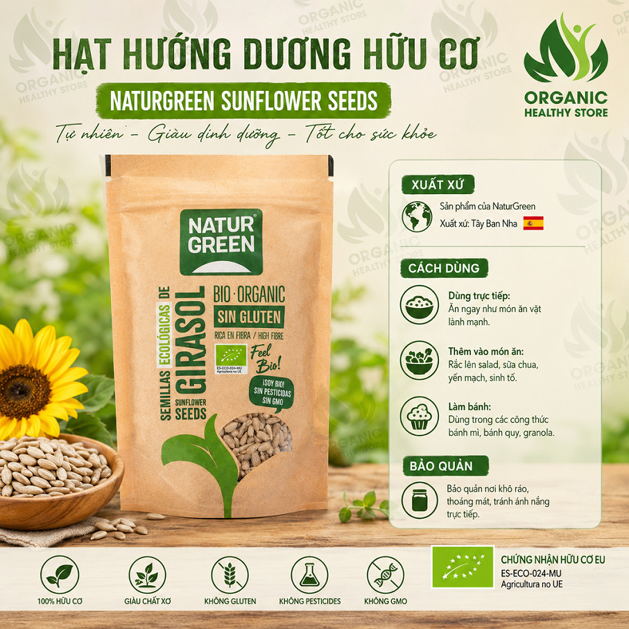 Hạt hướng dương hữu cơ đã bóc vỏ Sottolestelle/ Naturgreen Organic Sunflower Seeds