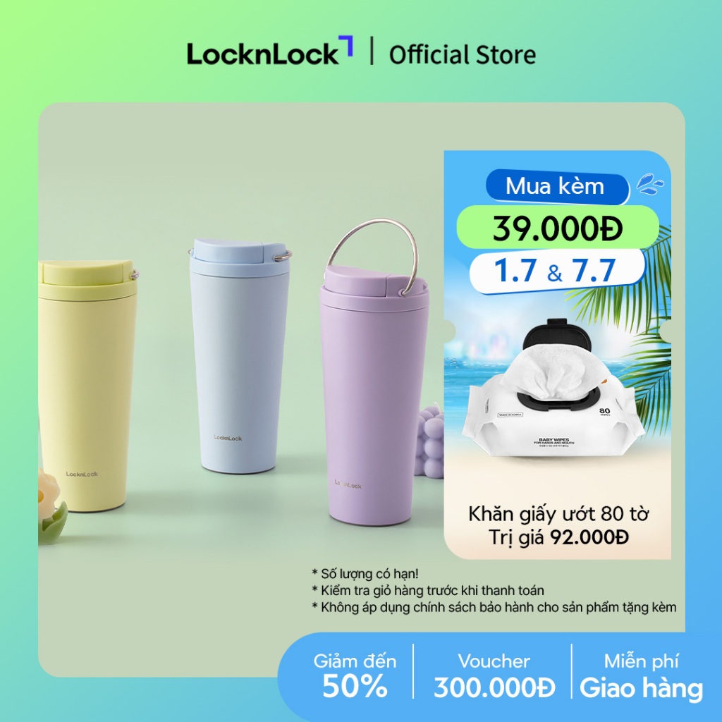 Bình giữ nhiệt LocknLock Bucket One-Touch LHC3345 có quai dung tích 550ml thép không gỉ - 3 màu
