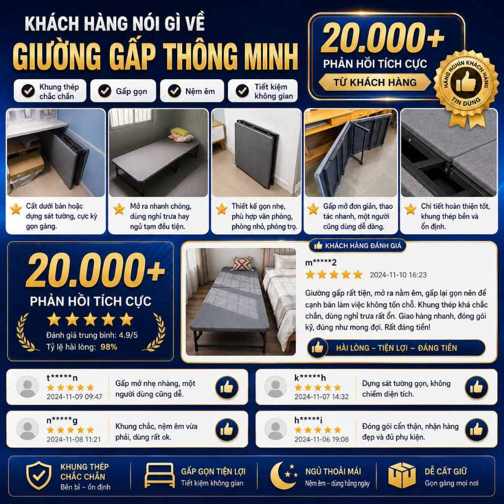 IRONPO Giường Xếp Văn Phòng Có Bánh Xe Dễ Di Chuyển Có Đệm Êm Khung Thép Chắc Chắn