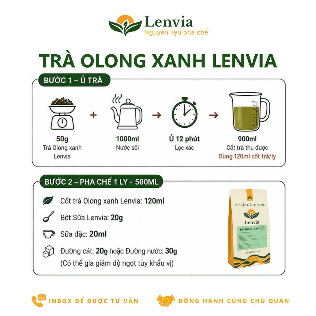 Trà Olong Xanh Pha Trà Sữa Lenvia - Nguyên Liệu Pha Chế - Trà Ô Long Dạng Viên Nguyên 500g