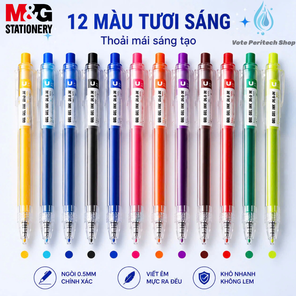 [🔥12 MÀU 2026] Bút Bi Nước Mực Gel Bấm Nhiều Màu Nhanh Khô 0.5mm M&G-Viết Bi Học Sinh Văn Phòng Mực Đều 87977