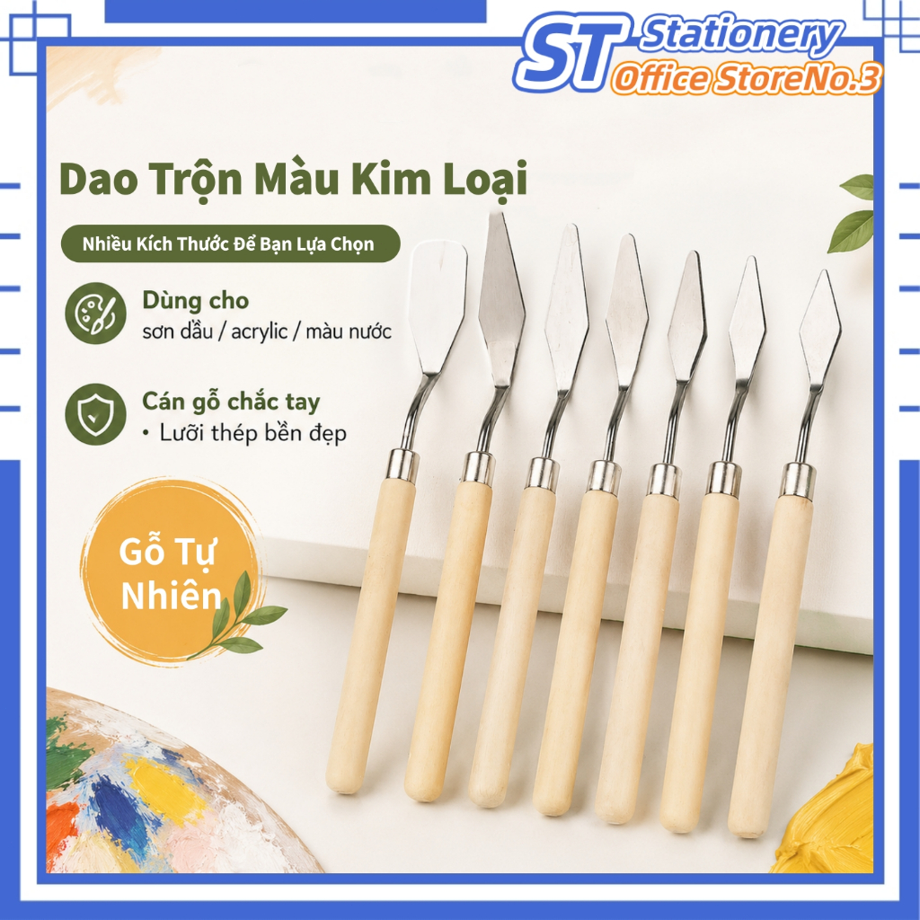 Dao Trộn Màu Sơn Dầu Chuyên Nghiệp - Dao Pha Màu, Nhiều Kích Thước, Tay Cầm Gỗ Tự Nhiên, Mỹ Thuật