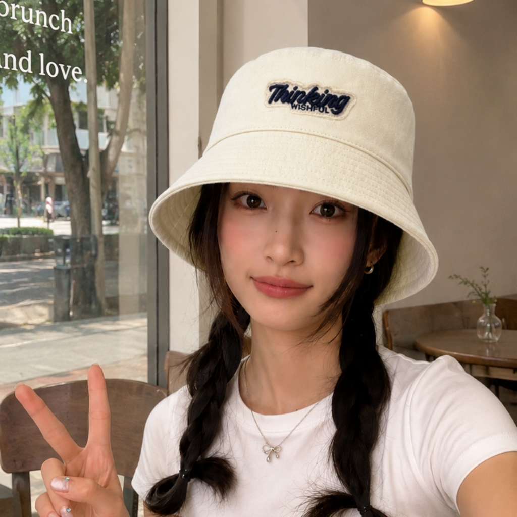 Mũ Bucket Vành Cụp, Nó Tai Bèo Vành Rộng Thêu Chữ Thinking Chất Kaki Cao Cấp Form Unisex  Thời Trang Nam Nữ