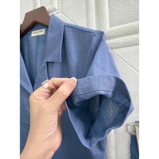JUNE LINEN-S10. Bộ áo cổ danton mix short Linen bột.