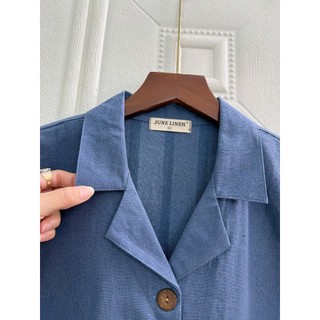 JUNE LINEN-S10. Bộ áo cổ danton mix short Linen bột.