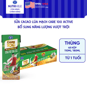 Thùng 48 Hộp Sữa Cacao Lúa Mạch CARE 100 ACTIVE NUTRICARE Phát Triển Chiều Cao Cơ Xương Khớp Dành Cho Trẻ Từ 3 Tuổi