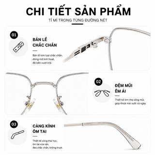 Gọng Kính Cận Nam Nữ Đa Giác Eye Plus 66013 Gọng Kim Loại Chuôi TR90 Mềm Dẻo Siêu Nhẹ Thời Trang