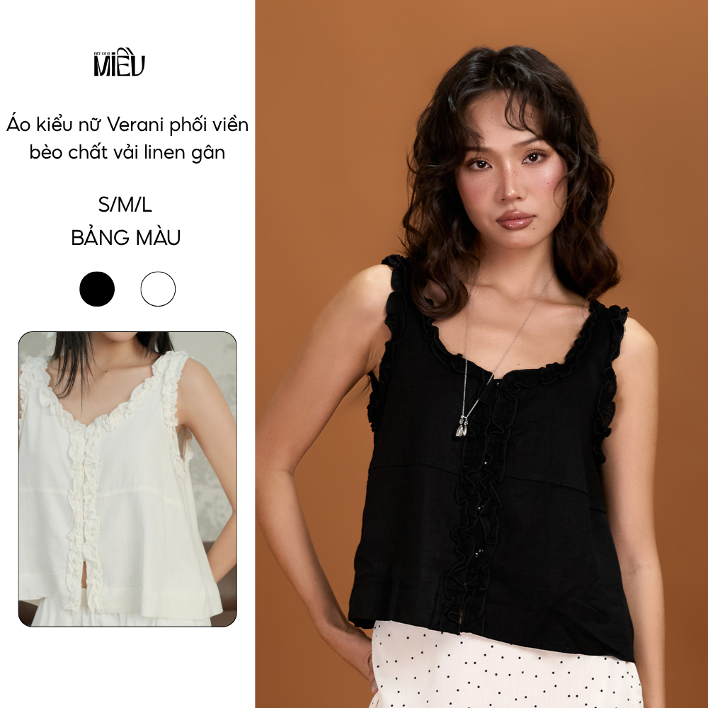 Áo kiểu nữ Verani Miều Est.2013 phối bèo nổi chất vải linen gân