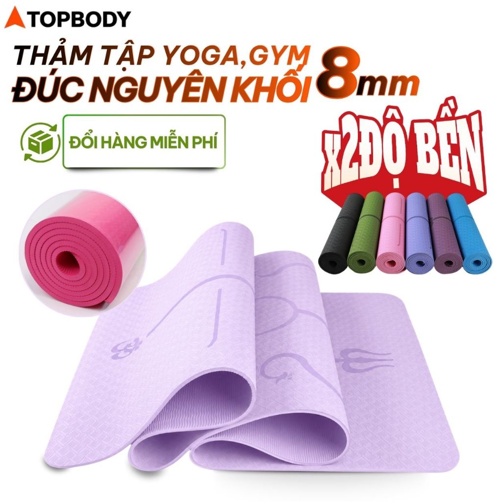 Thảm Tập Yoga Định Tuyến TPE Cao Cấp Đúc Nguyên Khối 8mm Chống Trượt Bền Bỉ TOPBODY