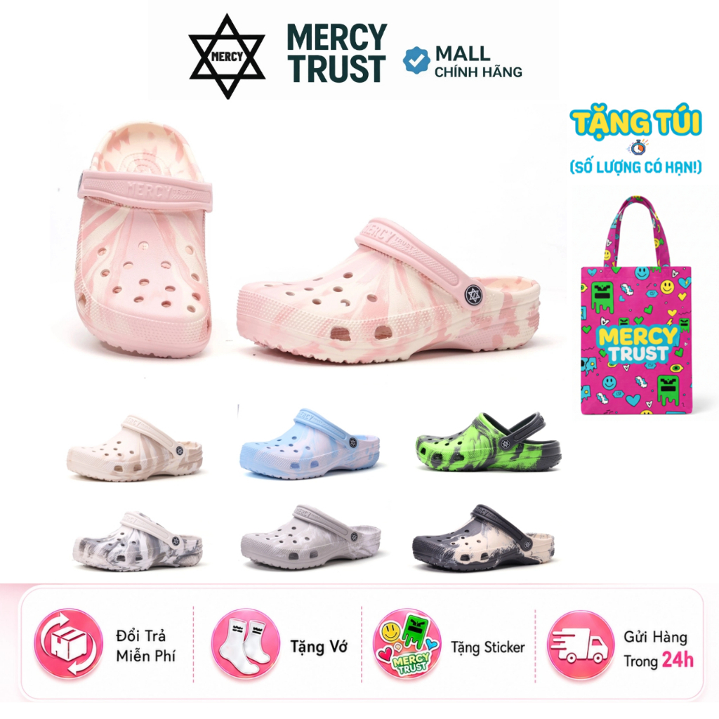 [TẶNG TÚI TOTE] Kèm Sticker, Vớ - Dép Sục MERCY TRUST BASIC MC29 Màu Loang Marble Nam Nữ - Chất Liệu Êm Nhẹ