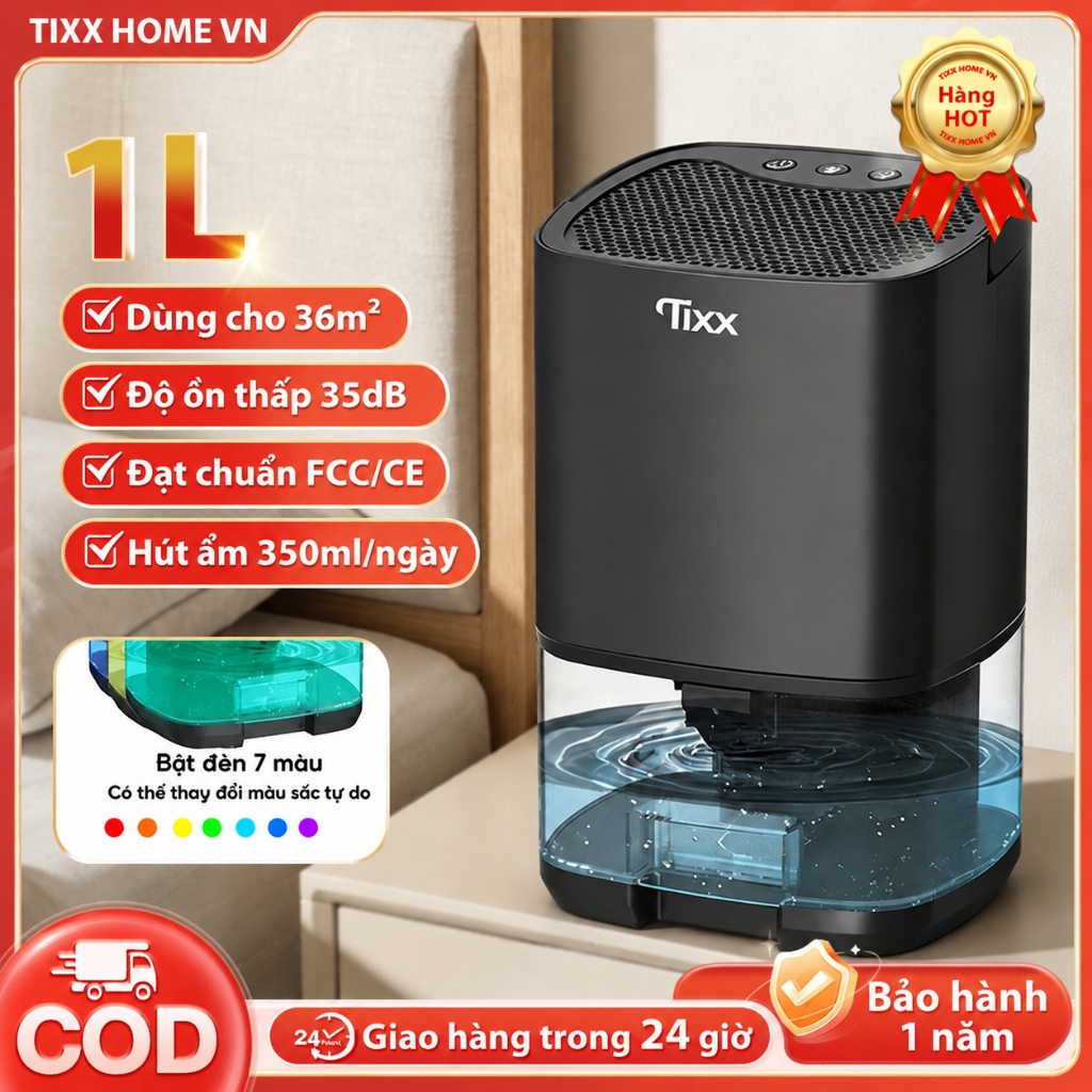 Tixx máy hút ẩm 1L Tiết Kiệm Điện Độ ồn thấp 35dB 36W Máy hút ẩm chạy êm