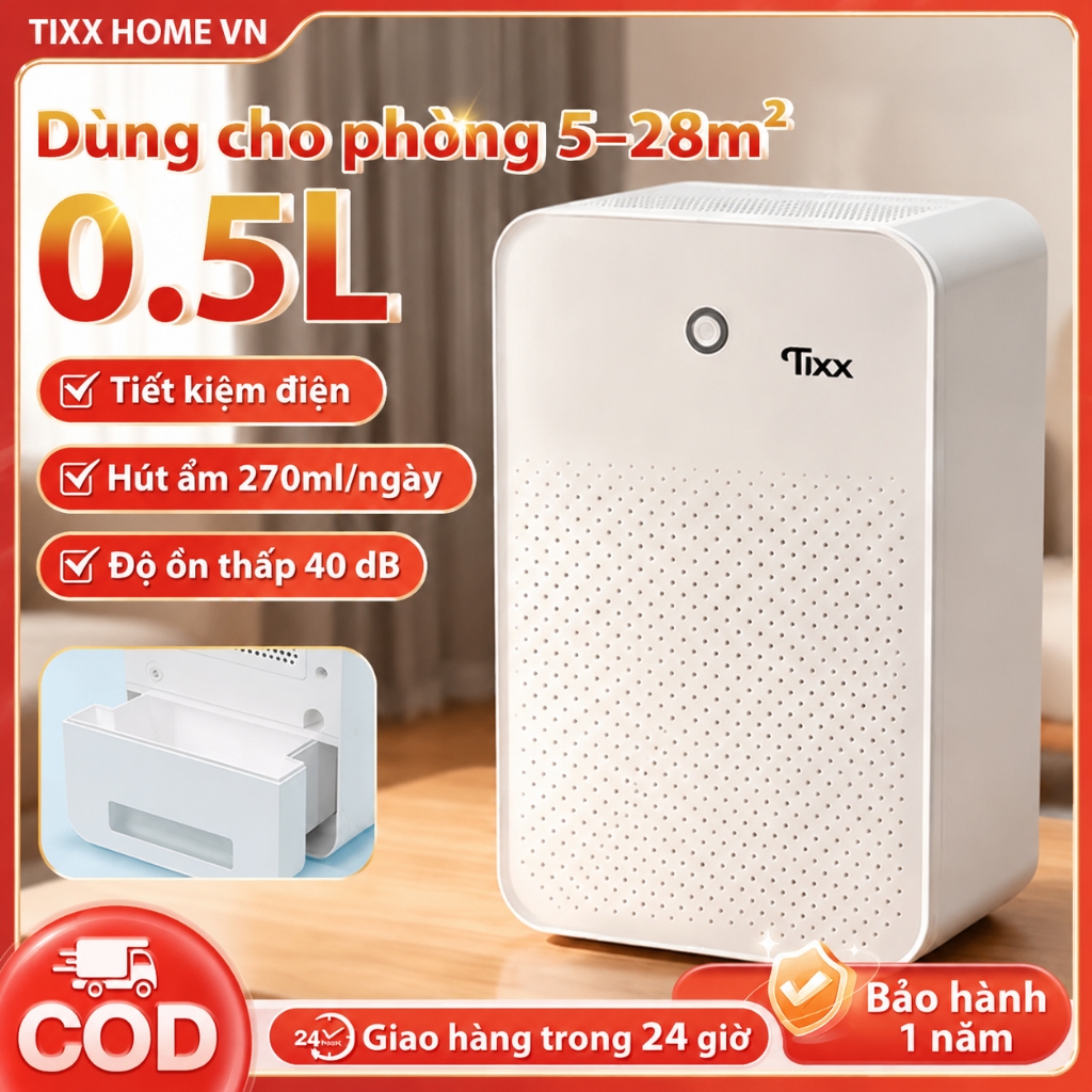 Tixx Máy hút ẩm 0.5L thiết btị gia đình văn phòng 270mL/ngày chống ồn tiết kiệm điện