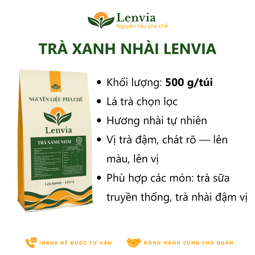 Combo Trà Xanh Nhài Lục Trà Lài Lenvia (500g) Và Bột Sữa Pha Trà Sữa Lenvia (1kg) - Trọn Bộ Pha Trà Sữa