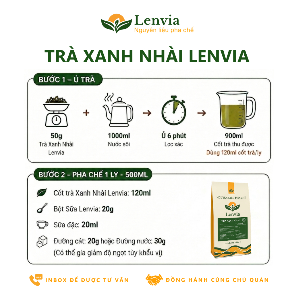 Combo Trà Xanh Nhài Lục Trà Lài Lenvia (500g) Và Bột Sữa Pha Trà Sữa Lenvia (1kg) - Trọn Bộ Pha Trà Sữa