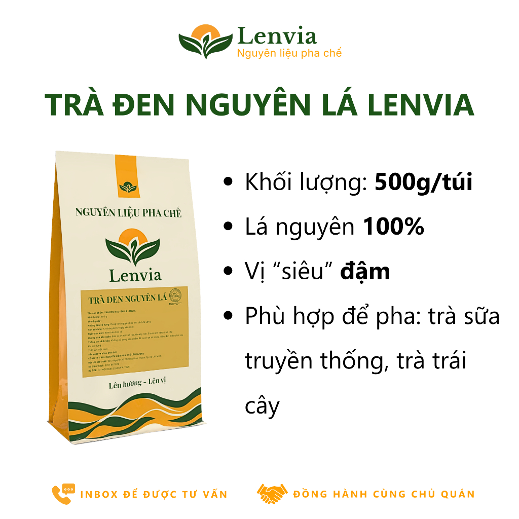 Trà Đen Nguyên Lá Pha Trà Sữa Lenvia - Nguyên Liệu Pha Chế Nấu Trà Sữa Cho Quán - Không Vụn Đậm Vị Túi 500g