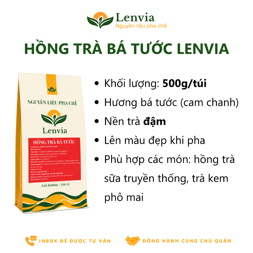 Combo Hồng Trà Bá Tước Lenvia (500g) Và Bột Sữa Pha Trà Sữa Lenvia (1kg) - Earl Grey Thơm Hương Bergamot
