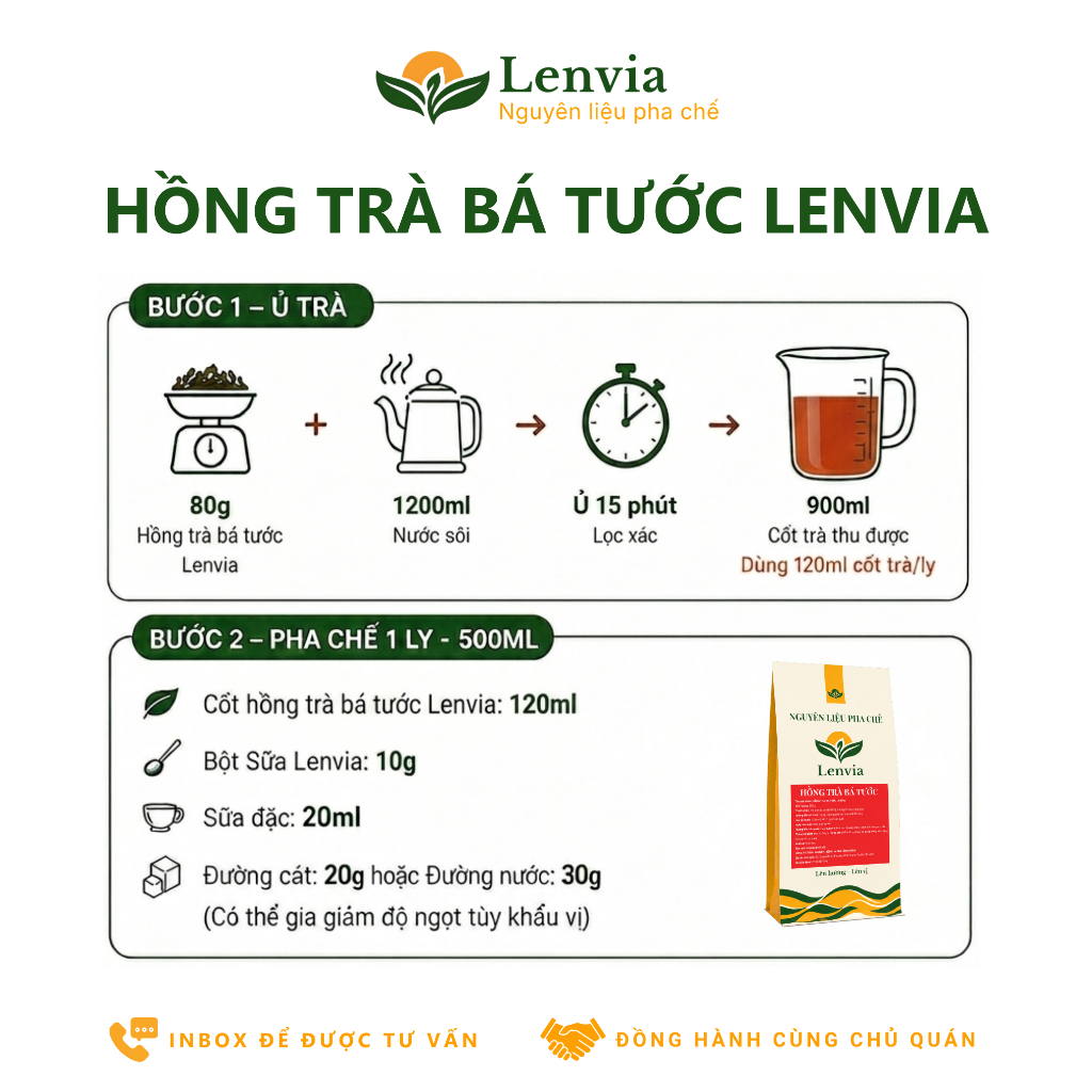 Combo Hồng Trà Bá Tước Lenvia (500g) Và Bột Sữa Pha Trà Sữa Lenvia (1kg) - Earl Grey Thơm Hương Bergamot