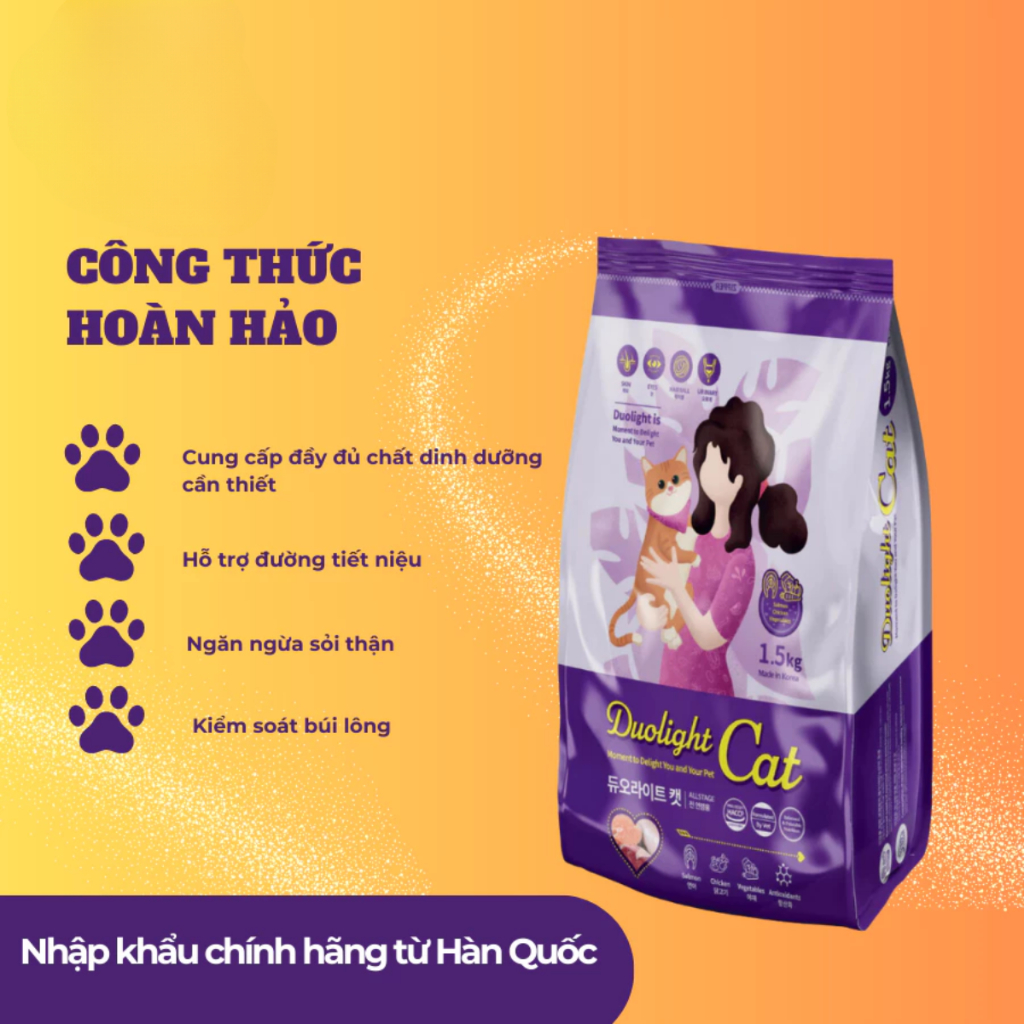 Hạt Cho Mèo Duolight Cat 1kg - Thức Ăn Mèo Hỗ Trợ Tiết Niệu, Tiêu Hóa, Bóng Mượt Lông