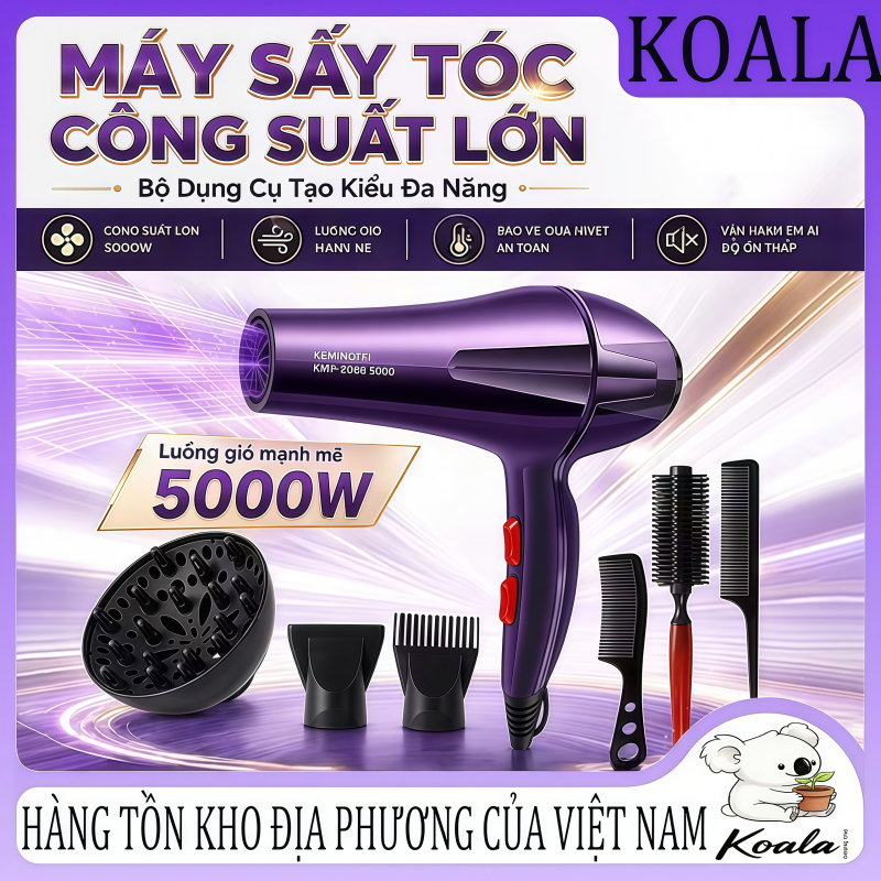 Máy sấy tóc chuyên nghiệp 5000W điều khiển nhiệt độ đa tốc độ gió có nắp sấy lược tạo kiểu cho tiệm cắt tóc tại nhà hai