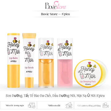 Son Dưỡng, Tẩy Tế Bào Da Chết, Dầu Dưỡng Môi, Mặt Nạ Ủ Môi A'Pieu / Apieu Honey & Milk Lip Scrub - Lip Balm - Lip Oil
