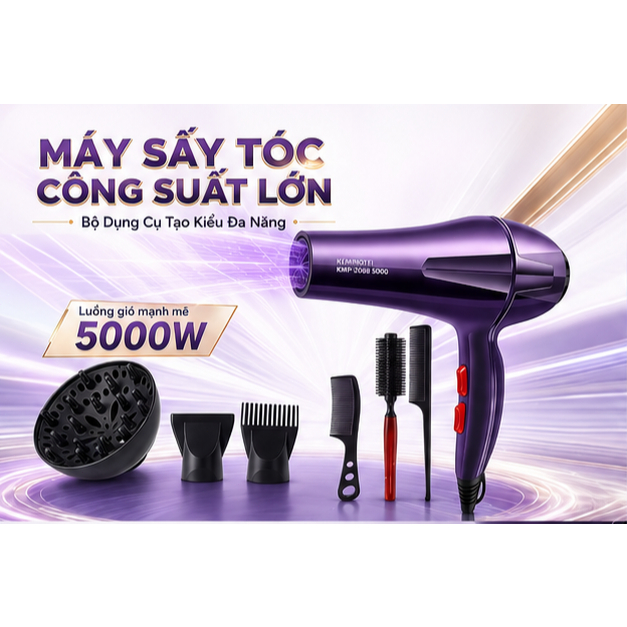 Máy sấy tóc chuyên nghiệp 5000W điều khiển nhiệt độ đa tốc độ gió có nắp sấy lược tạo kiểu cho tiệm cắt tóc tại nhà hai