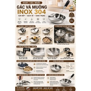 Khay Gác Vá Súp Inox 304 Đa Năng, Giá Đỡ Muỗng Đũa Kẹp Gắp, Khay Hứng Nước, Spoon Rest Nhà Bếp