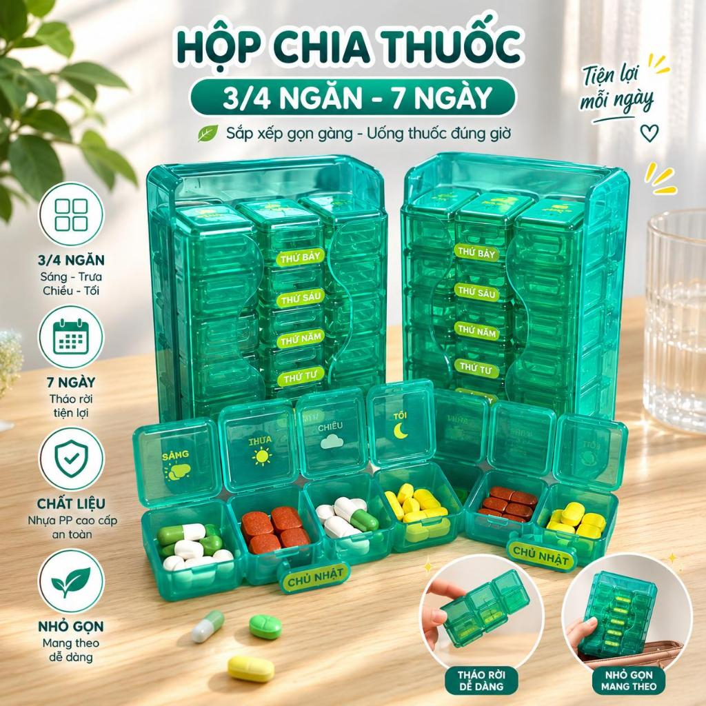 Hộp Đựng Thuốc Hàng Tuần 7 Ngày 3, 4 Ngăn, Hộp Chia Thuốc Du Lịch Di Động, Đựng Vitamin, Dầu Cá & Thực Phẩm Chức Năng